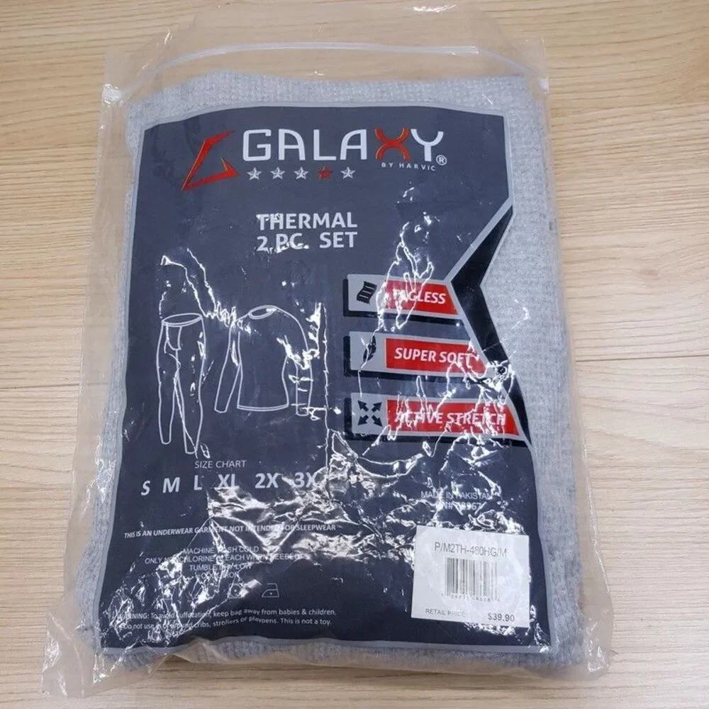 GALAXY By HARVIC Mens Medium Grey Base Layer Thermal 2-Piece Set Long Johns